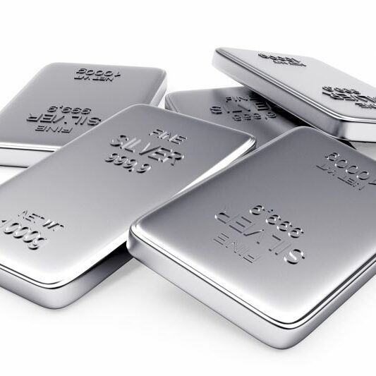 Banking concept. Flat silver bars isolated on a white background.